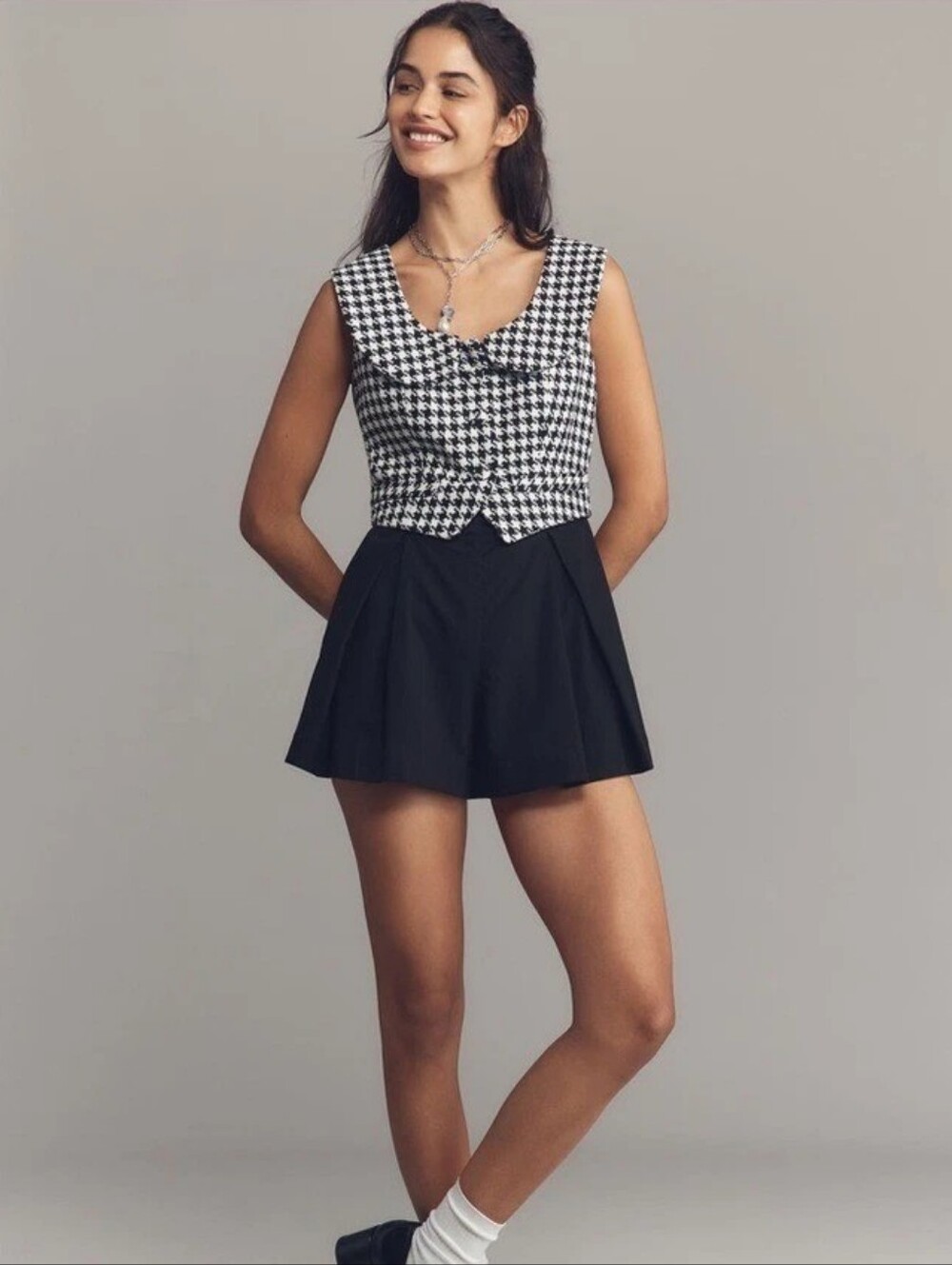 Anthropologie Maeve Black and White Houndstooth Romper Size 8 NWT